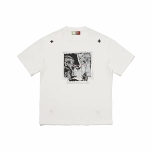 NSTNEW START 白色映象感T字白色贴布短袖T恤 男女同款