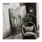 新品 饰画客厅沙发背景墙挂画城堡建筑艺术黑白Y简约巨幅壁 复古装