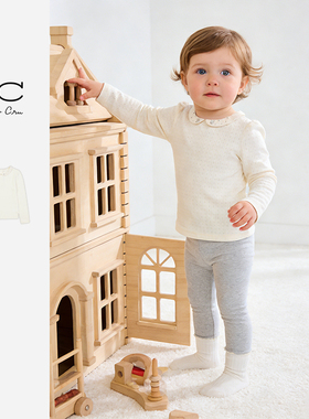 Ryleecru童装商场同款女童长袖T恤衫娃娃领打底T恤早春女孩针织