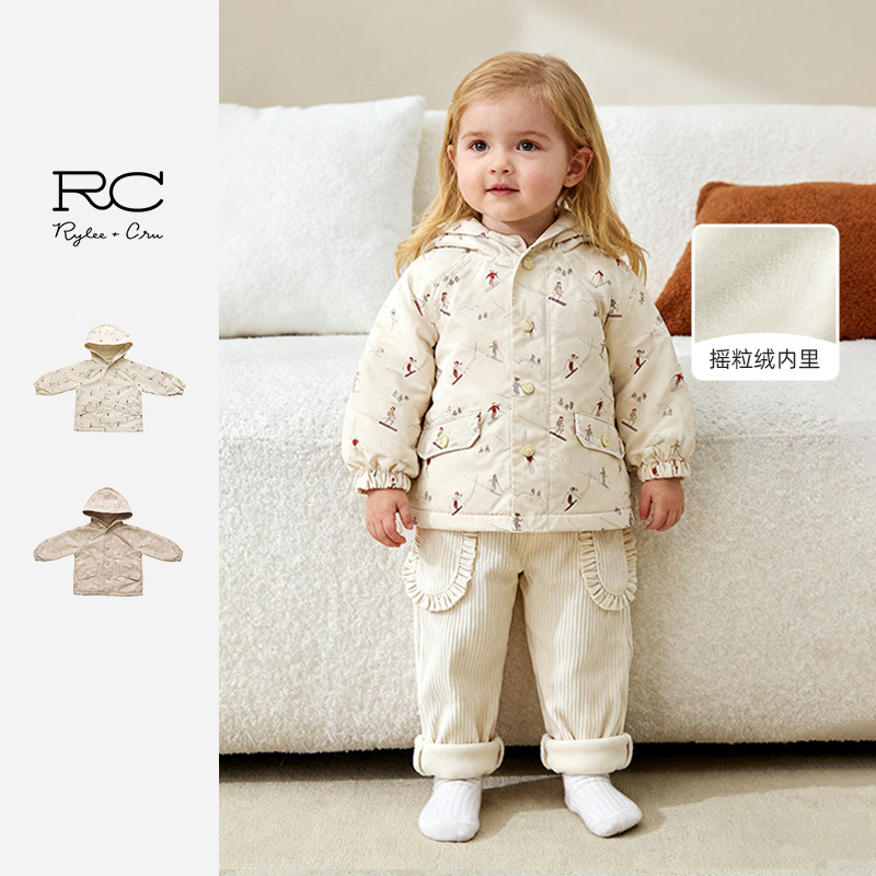 RyleeCru商场同款儿童男女童卡通印花保暖夹克加绒外套25冬1新品