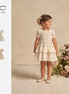 RyleeCru女童连衣裙裙子RC长裙女孩裙子印花黄玫瑰田园风夏款