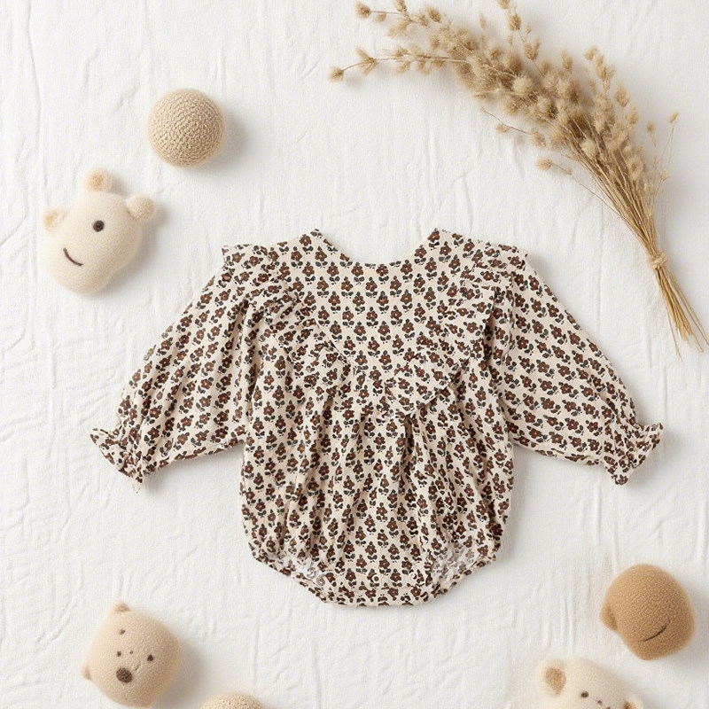 Ryleecru商场同款婴儿服女宝长袖连体衣包屁衣女童碎花25秋1上新