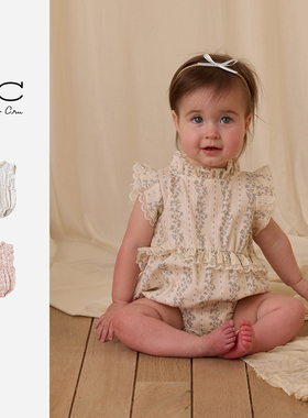 Ryleecru商场同款童装ins婴童短袖花边爬爬服女宝包臀衣RC童装