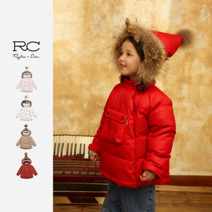 RyleeCru童装精灵帽红色连帽羽绒服儿童上装外套商场同款新年红