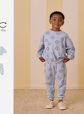 Ryleecru商场同款男童蓝色印花卫衣RC童装儿童运动休闲卫裤