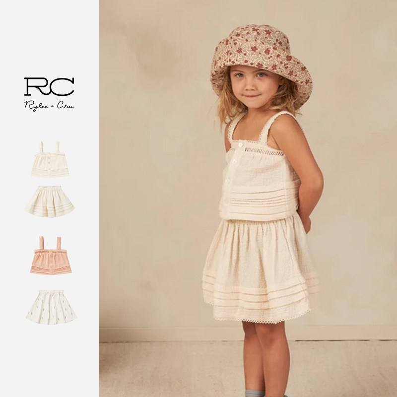 RyleeCru童装女童半身裙夏季短简约田园风吊带女宝裙子