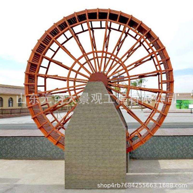 大型仿古景观电动水车户外庄园脚踏流水防腐木景观工程成品摆件