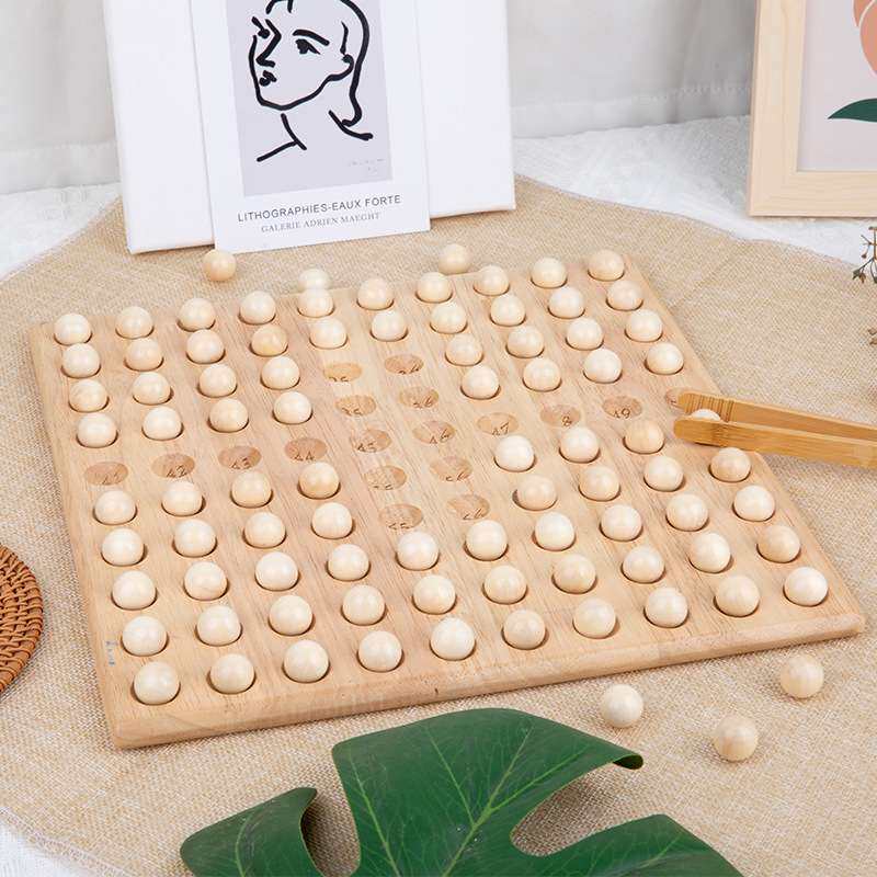 木制蒙特梭利数学趣味百数板夹珠幼儿园儿童早教数学计数幼儿玩具
