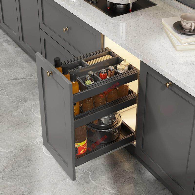 2024三层抽屉式纳米铝合金厨房橱柜调味拉篮工具碗碟拉篮阻尼滑轨