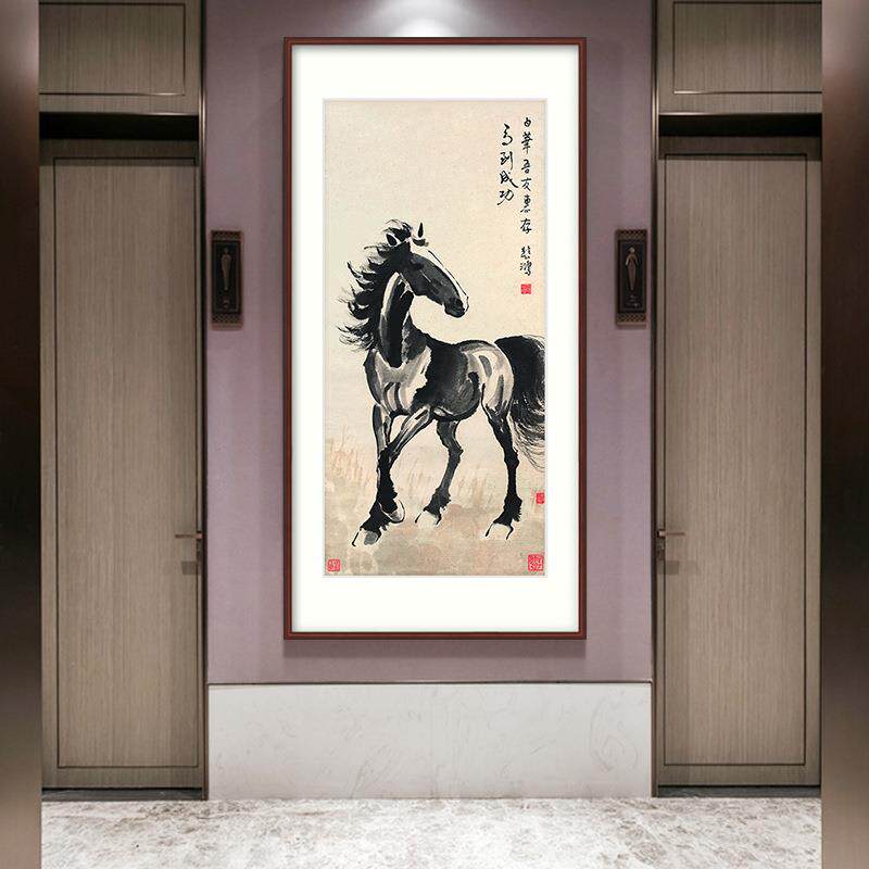 徐悲鸿马到成功挂画客厅书房办公室装饰画已装裱水墨国画玄关壁画