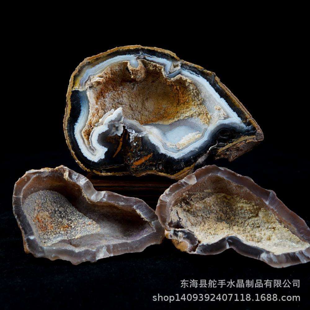 天然水晶荧光玛瑙对洞原石切割对洞全抛玛瑙家居办公消磁净化品