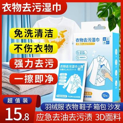 衣物去渍湿巾便携去除油污湿巾应急衣服去污渍神器清洁去污一W-ST