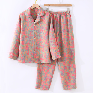 纯棉睡衣碎花女 民族风复古春秋款两件套 长袖宽松版家居服套装