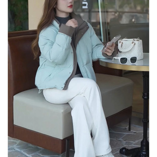 2026年新款巨好看的加厚蓝色短款洋气夹棉棉服外套女款冬季棉袄