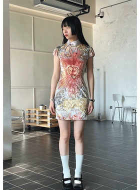 脏坏狗超市   波光粼粼!原创水彩手绘丝绒印花夏款旗袍