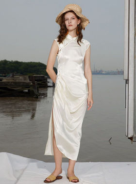 RIMLESS无边 原创设计白色新中式斜襟改良旗袍高级感连衣裙夏季