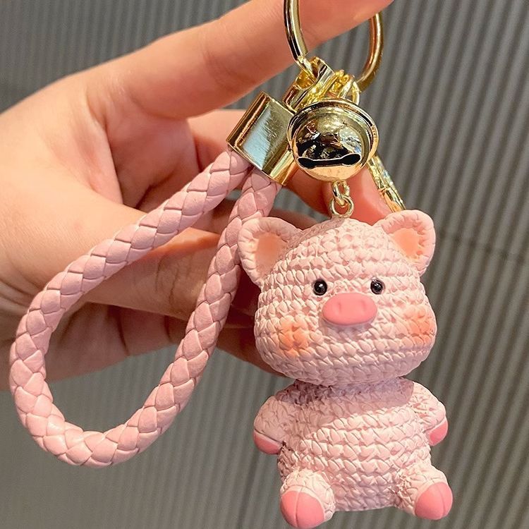 网红萌萌猪钥匙扣毛线感精致小动物潮流玩偶包包挂饰汽车钥匙链女