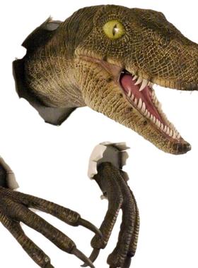 2025新品花园恐龙雕像装饰树脂摆件破壁龙墙饰迅猛龙墙贴装饰