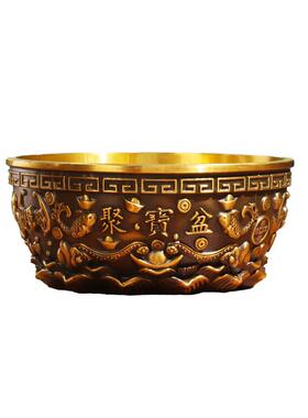 铜聚钱宝盆大铜摆件黄加厚聚宝盆五福元宝存盆金5碗铜盆