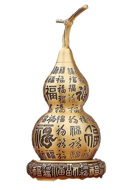 黄铜百福葫芦客厅玄关办公室带底座空心福字铜葫芦金属工艺品摆件