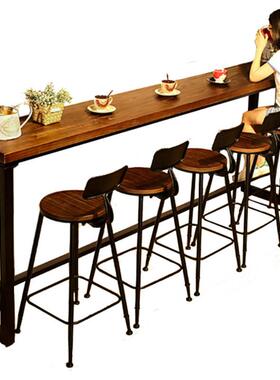 奶家实木吧台桌用阳店台靠墙窄桌子长条64562桌茶酒吧高脚桌椅组