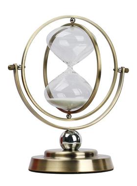 五金旋转地球仪沙漏计时器金属创意摆件家居礼品流沙工艺品装饰品