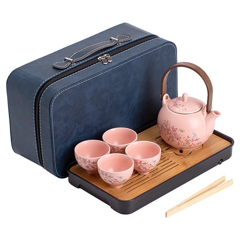 粉汝紫藤花旅行茶具汝窑茶壶茶杯干泡茶盘功夫茶具小套装户外露营