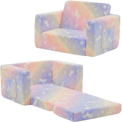 热销夜光绒布单人儿童折叠海绵沙发宝宝午休椅折叠床压缩