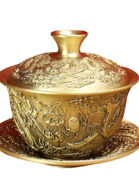 黄铜龙凤呈祥茶杯办公室茶桌纯铜龙凤摆件工艺品地摊铜器送礼礼品