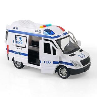 儿童玩110警察车3惯性光音灯乐可开门男孩-6岁具仿真模型小汽车