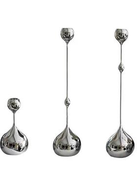 欧式金属水滴银色蜡烛台摆件样板间客厅桌面餐厅工艺品家居软装饰