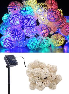 太灯阳能灯串30LD干花球泰国灯OYW串圣诞E日节花园装饰彩藤球串灯