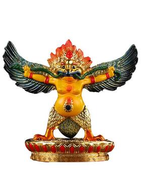藏传民族用品合金大鹏金翅鸟摆件密宗桌面合金彩绘高11cm