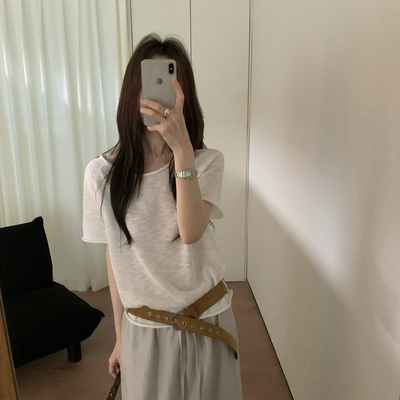 馨菲温柔系圆领两穿后背绑带短袖针织衫(2026年夏上新)TS4744