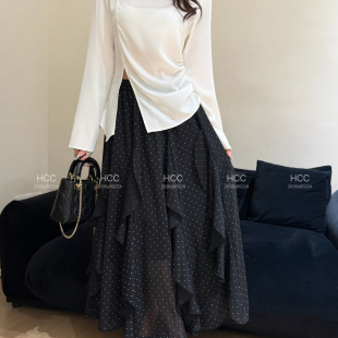 馨菲26年春款 无包包链条 T恤 603 前开叉斜摆宽松长袖