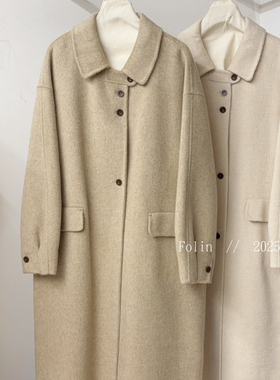 馨菲简约通勤翻领宽松长款羊毛外套（含61.3羊毛）25072
