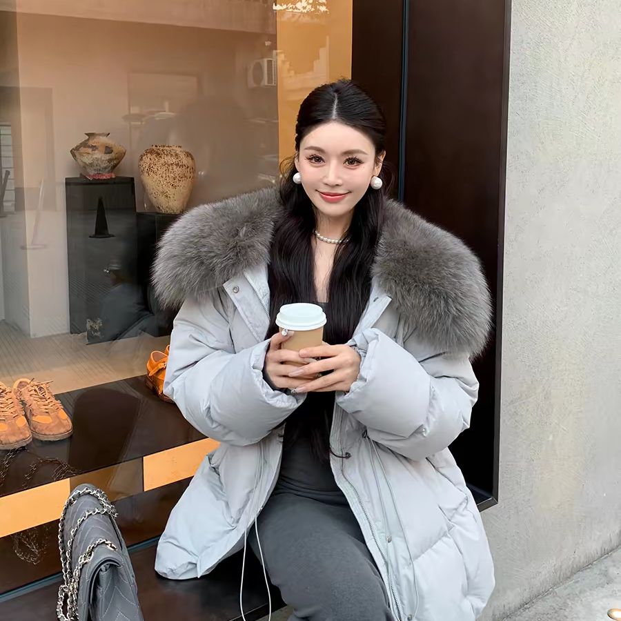 馨菲收腰中长款休闲保暖羽绒服外套(配可拆卸真狐狸毛毛领)7419,女装/女士精品,羽绒服,淘宝优惠券,粉丝福利购,淘宝优惠卷