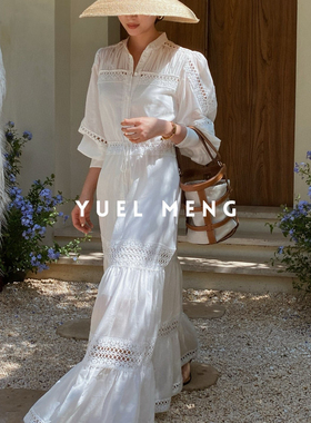 馨菲家新优雅老钱定制多重镂空刺绣设计连衣裙(配腰绳)YS3-DX041