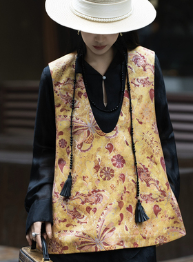 馨菲季百搭显瘦复古盘扣背心外搭上衣马甲（含2真丝）A984