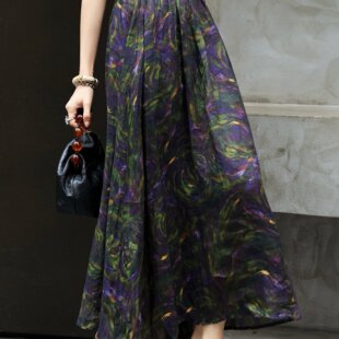 馨菲设计时尚 肌理感松紧腰显瘦苎麻中长优雅A字半身裙262889