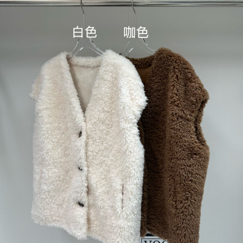 羊羔卷卷法式温柔风慵懒感松弛感V领宽松羊毛马甲(100Z-MLD1055