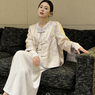 馨菲26年春款 国风刺绣印花压褶工艺氛围感短外套w86 新中式