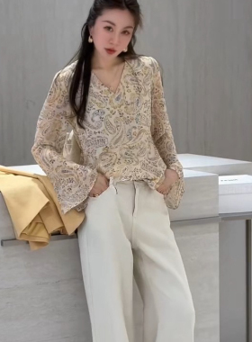 馨菲家法式复古腰果花V领长袖上衣小衫(不含下装+外套)YS54-Js42