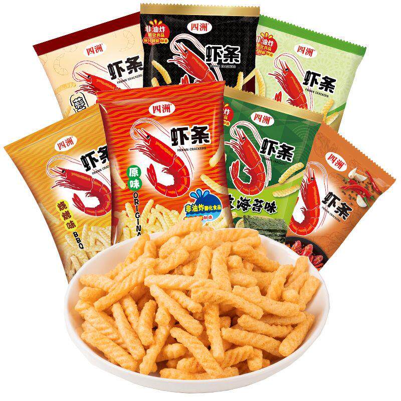四洲虾条80g*6包鲜虾制香脆虾条烧烤海苔芥末多味煲剧休闲零食