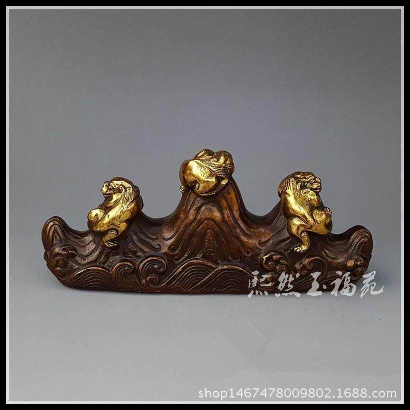 仿古纯铜鎏金貔貅笔架摆件文房用品收藏古玩铜器装饰工艺礼品