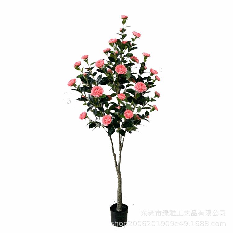 仿真绿植盆栽仿真茶花树田园风花树办公室落地假绿植装饰盆栽