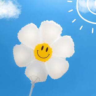 白色小雏菊太阳花笑脸花朵气球幼儿园开学啦拍照布置道具生日装饰