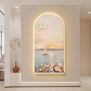 北欧玄关装饰画一帆风顺高级感砂岩壁画过道走廊灯画日出风景挂画