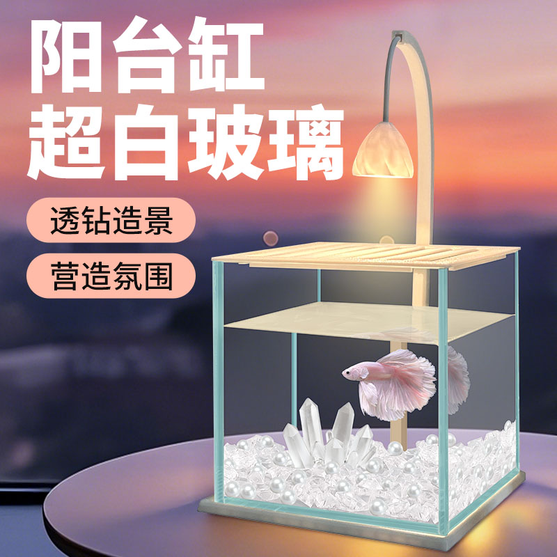 超白桌面玻璃缸办公室小鱼缸小型客厅网红缸家养鱼缸阳台观赏鱼缸