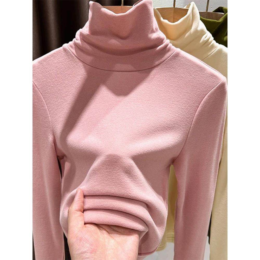 粉色双面德绒高领打底衫女秋冬新款加绒加厚高端磨毛内搭长袖上衣,户外/登山/野营/旅行用品,速干T恤,淘宝优惠券,粉丝福利购,淘宝优惠卷